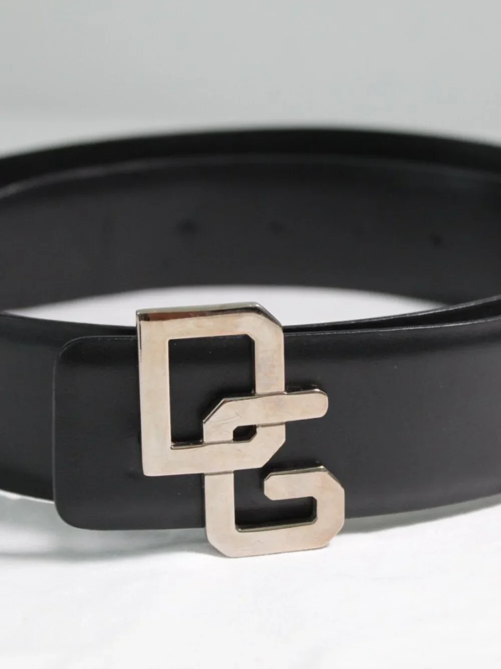 Dolce & Gabbana Black Leather DG Silver Hardware Belt 38 95 cm